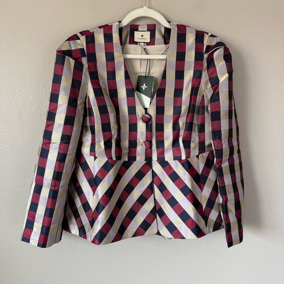 Tuckernuck Bordeaux Check Jacquard Zoey Top - Picture 2 of 9